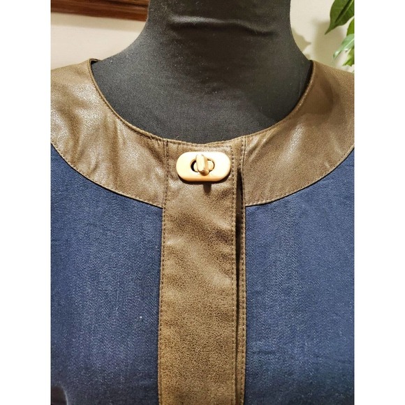 R.Q.T Women's Denim Blue Cotton Faux Leather Buttons Front Casual Jacket Size 10 - Picture 2 of 10